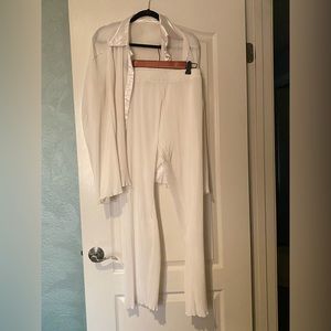 White Plisse set - pants and long sleeve button up